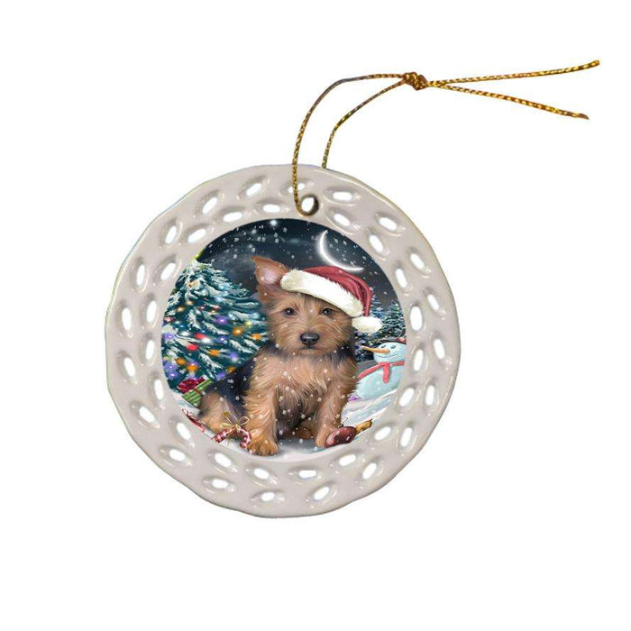 Have a Holly Jolly Australian Terrier Dog Christmas  Ceramic Doily Ornament DPOR51625