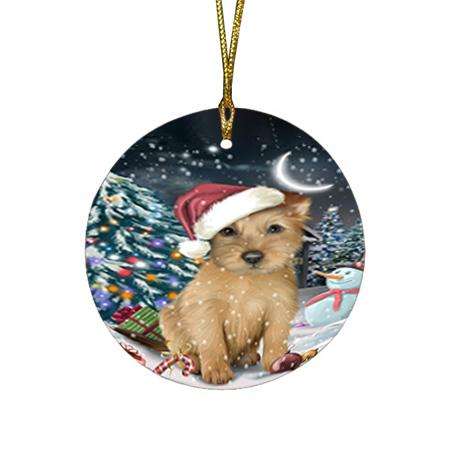 Have a Holly Jolly Australian Terrier Dog Christmas  Round Flat Christmas Ornament RFPOR51615