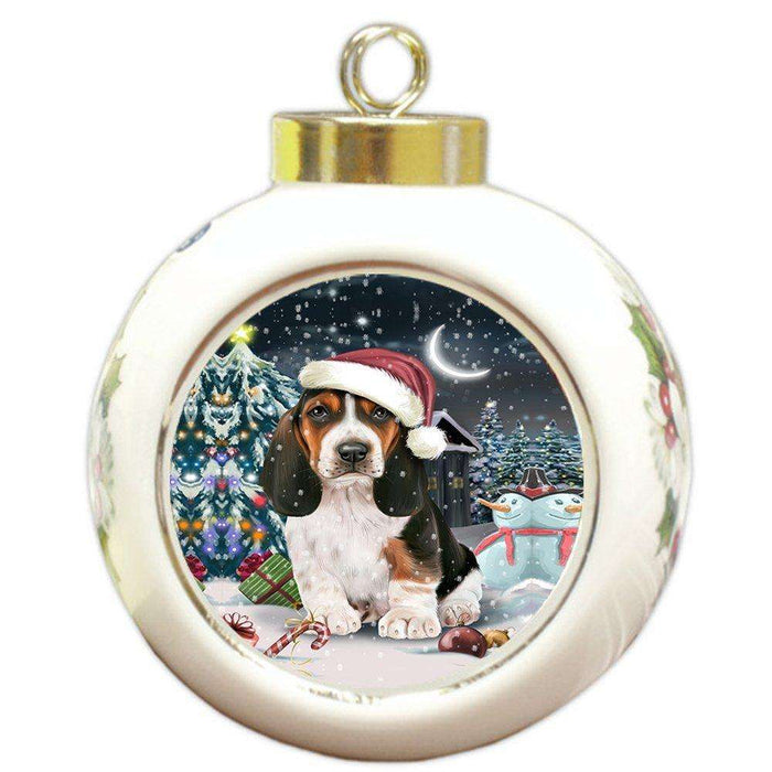 Have a Holly Jolly Basset Hound Dog Christmas Round Ball Ornament POR810