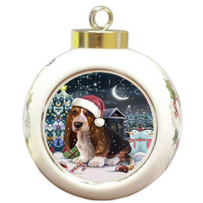 Have a Holly Jolly Basset Hound Dog Christmas Round Ball Ornament POR811