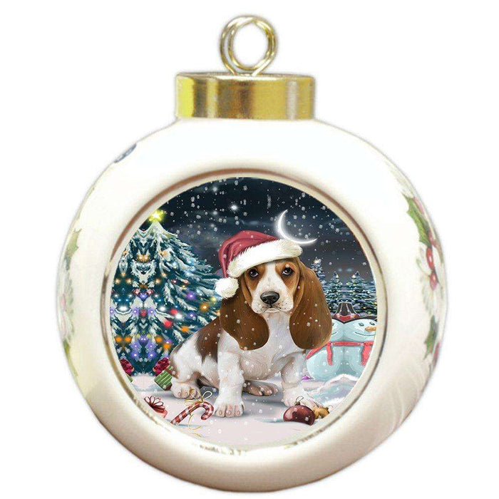 Have a Holly Jolly Basset Hound Dog Christmas Round Ball Ornament POR812