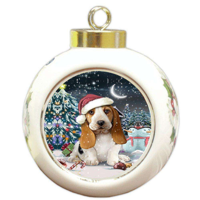 Have a Holly Jolly Basset Hound Dog Christmas Round Ball Ornament POR813