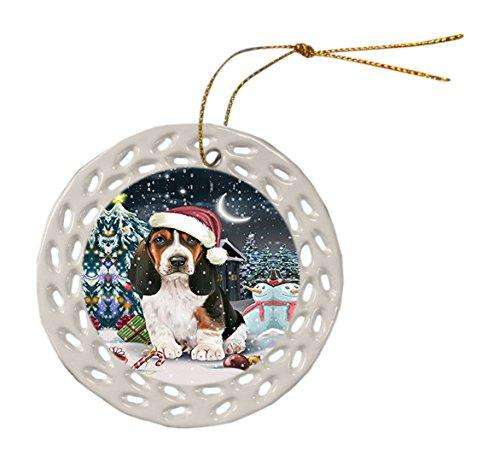 Have a Holly Jolly Basset Hound Dog Christmas Round Doily Ornament POR174