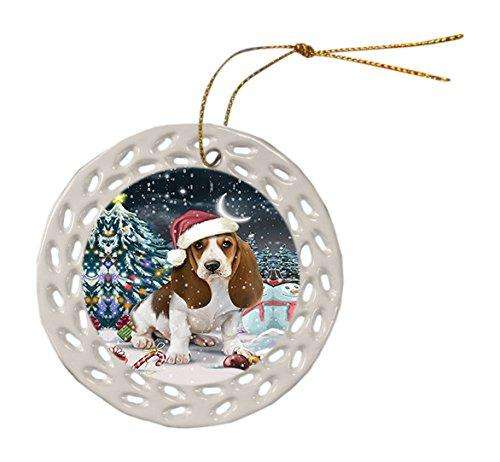 Have a Holly Jolly Basset Hound Dog Christmas Round Doily Ornament POR176