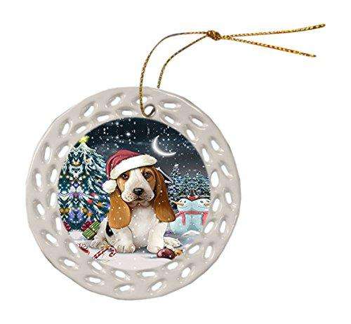Have a Holly Jolly Basset Hound Dog Christmas Round Doily Ornament POR177