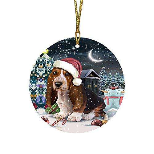 Have a Holly Jolly Basset Hound Dog Christmas Round Flat Ornament POR1375