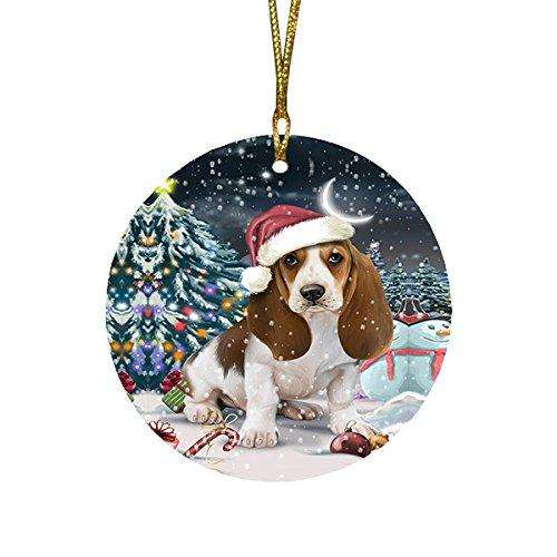 Have a Holly Jolly Basset Hound Dog Christmas Round Flat Ornament POR1376