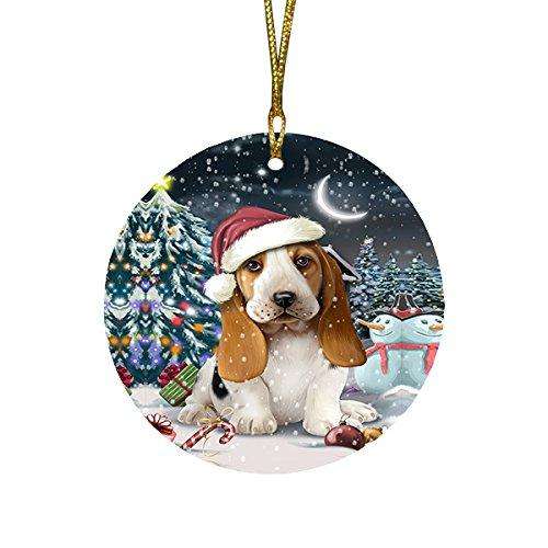 Have a Holly Jolly Basset Hound Dog Christmas Round Flat Ornament POR1377
