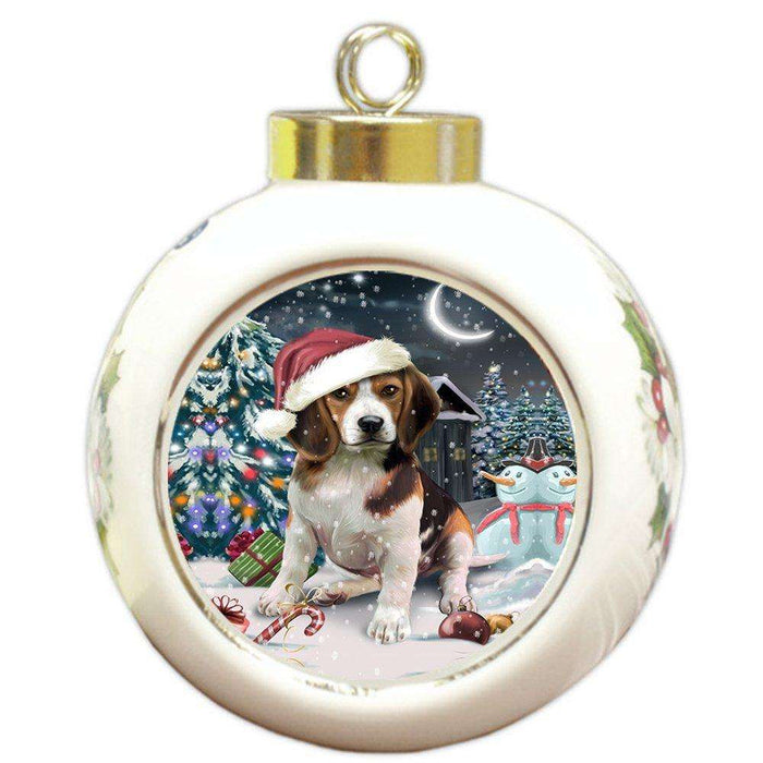 Have a Holly Jolly Beagle Dog Christmas Round Ball Ornament POR694