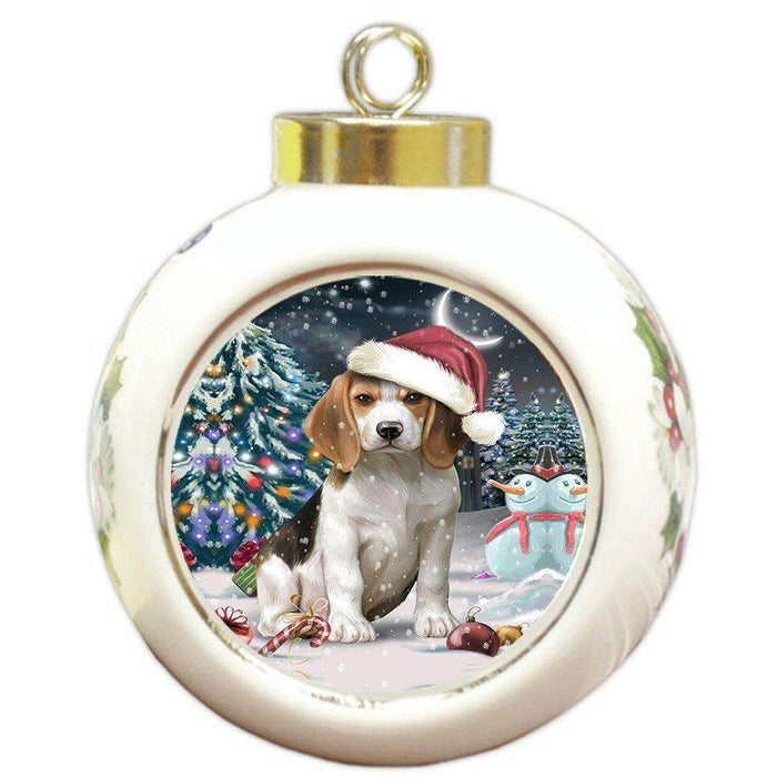 Have a Holly Jolly Beagle Dog Christmas Round Ball Ornament POR697