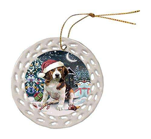 Have a Holly Jolly Beagle Dog Christmas Round Doily Ornament POR058