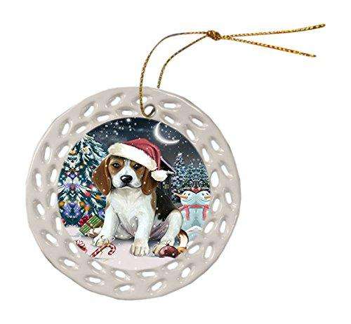 Have a Holly Jolly Beagle Dog Christmas Round Doily Ornament POR060