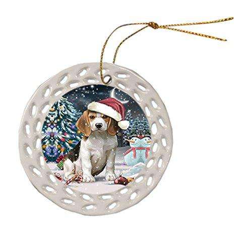 Have a Holly Jolly Beagle Dog Christmas Round Doily Ornament POR061