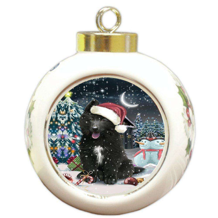 Have a Holly Jolly Belgian Shepherd Dog Christmas Round Ball Ornament POR764