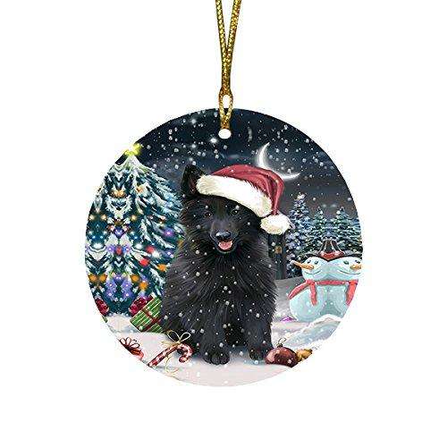 Have a Holly Jolly Belgian Shepherd Dog Christmas Round Flat Ornament POR1327