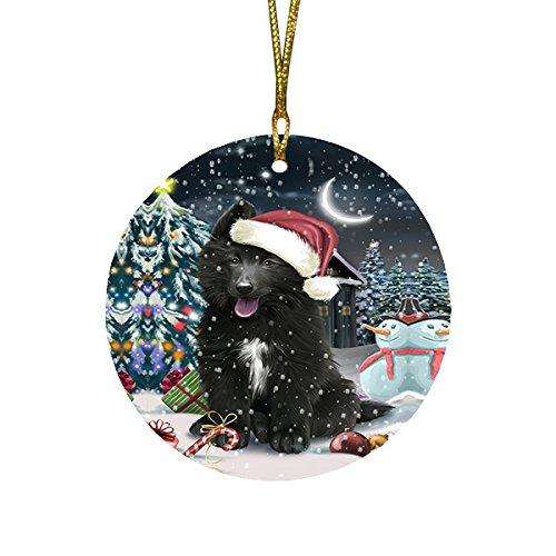 Have a Holly Jolly Belgian Shepherd Dog Christmas Round Flat Ornament POR1328