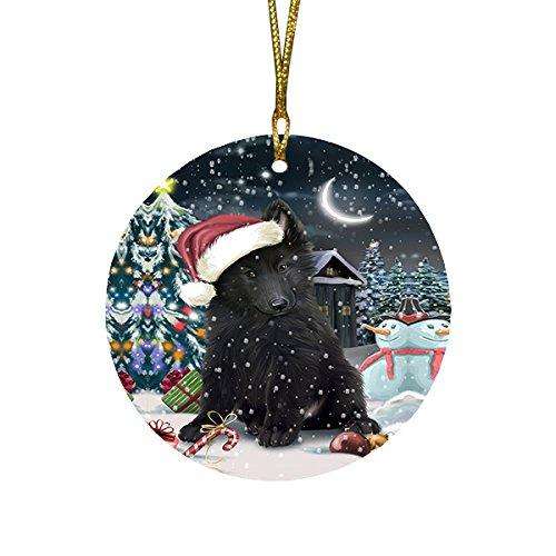 Have a Holly Jolly Belgian Shepherd Dog Christmas Round Flat Ornament POR1329