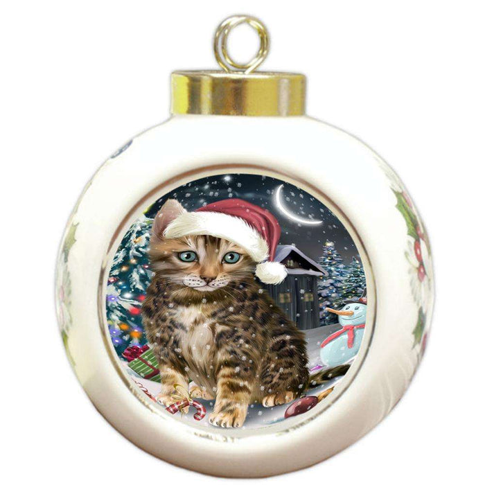 Have a Holly Jolly Bengal Cat Christmas  Round Ball Christmas Ornament RBPOR51628