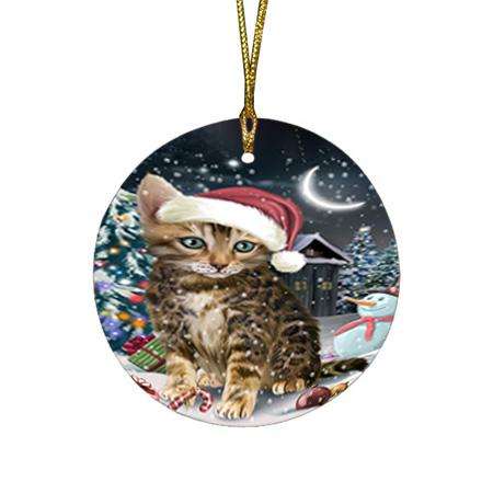 Have a Holly Jolly Bengal Cat Christmas  Round Flat Christmas Ornament RFPOR51619