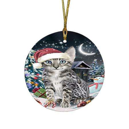 Have a Holly Jolly Bengal Cat Christmas  Round Flat Christmas Ornament RFPOR51621