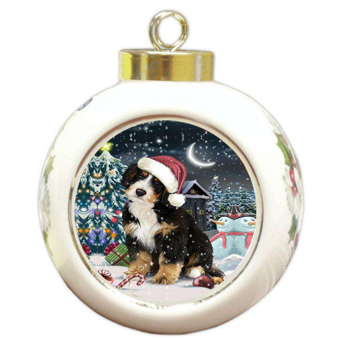 Have a Holly Jolly Bernedoodle Dog Christmas Round Ball Ornament POR770
