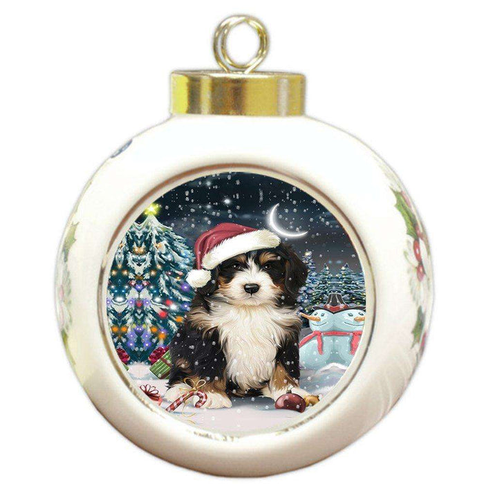 Have a Holly Jolly Bernedoodle Dog Christmas Round Ball Ornament POR772