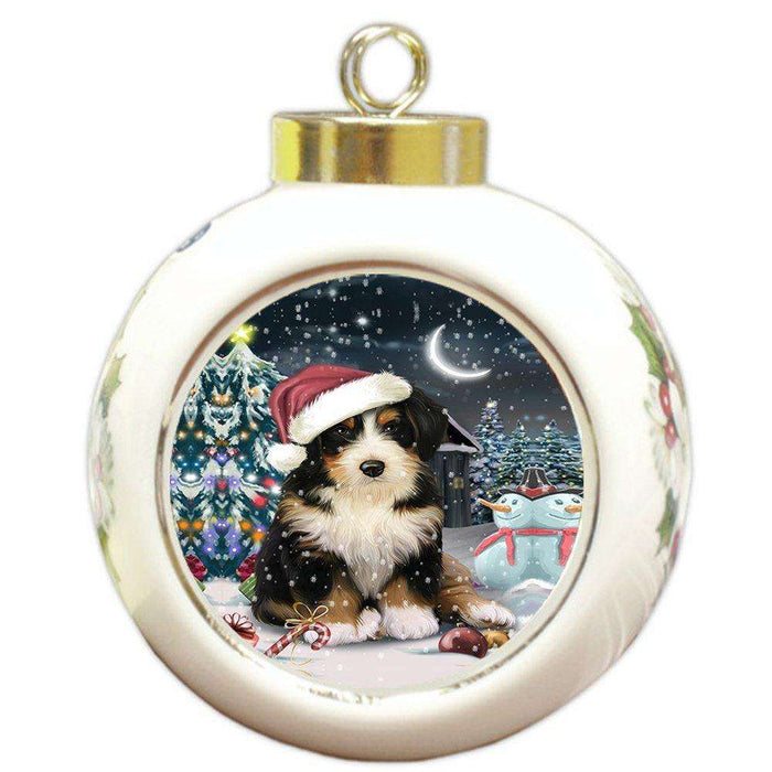 Have a Holly Jolly Bernedoodle Dog Christmas Round Ball Ornament POR773