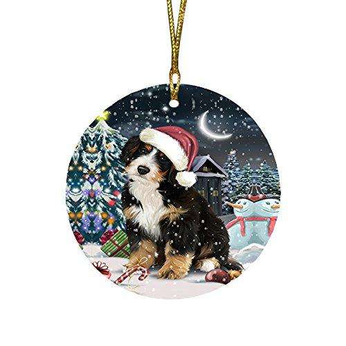Have a Holly Jolly Bernedoodle Dog Christmas Round Flat Ornament POR1334