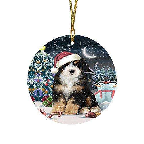 Have a Holly Jolly Bernedoodle Dog Christmas Round Flat Ornament POR1335
