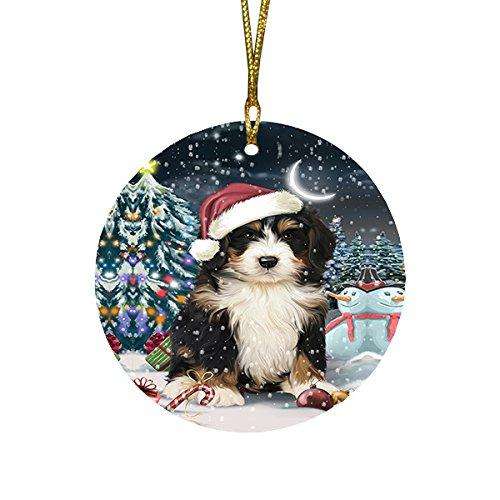 Have a Holly Jolly Bernedoodle Dog Christmas Round Flat Ornament POR1336