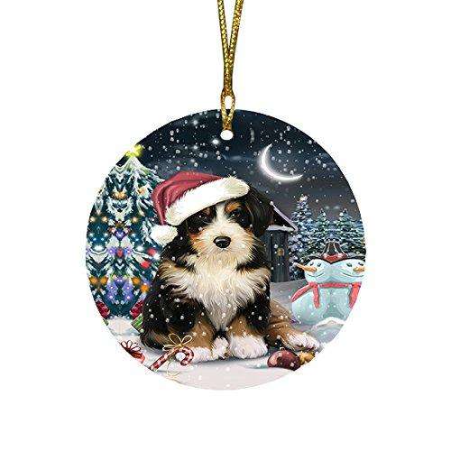 Have a Holly Jolly Bernedoodle Dog Christmas Round Flat Ornament POR1337