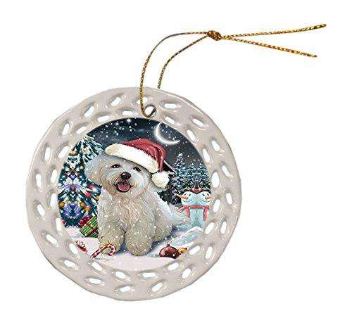 Have a Holly Jolly Bichon Dog Christmas Round Doily Ornament POR064