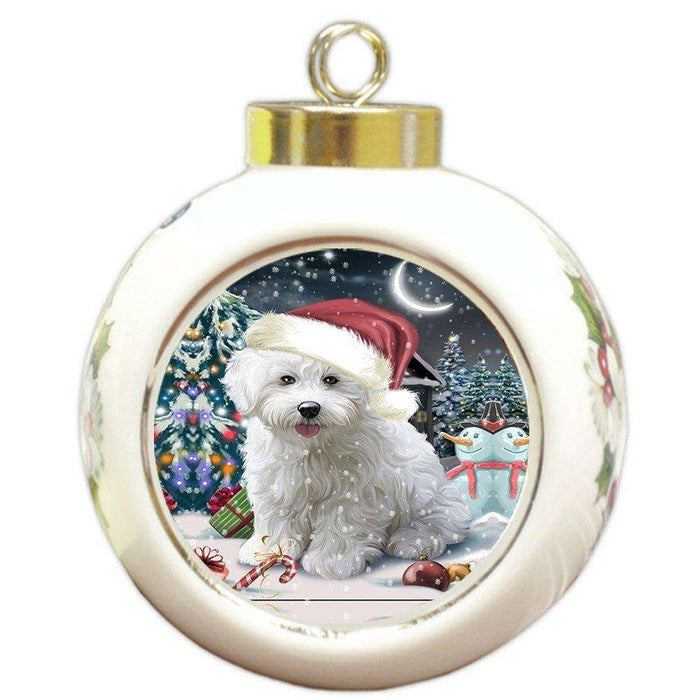 Have a Holly Jolly Bichon Frise Dog Christmas Round Ball Ornament POR698