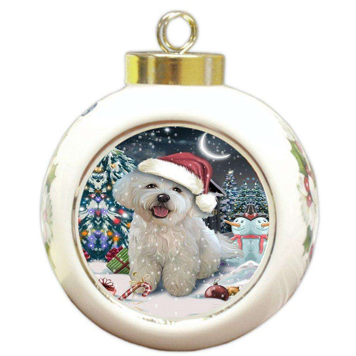 Have a Holly Jolly Bichon Frise Dog Christmas Round Ball Ornament POR700
