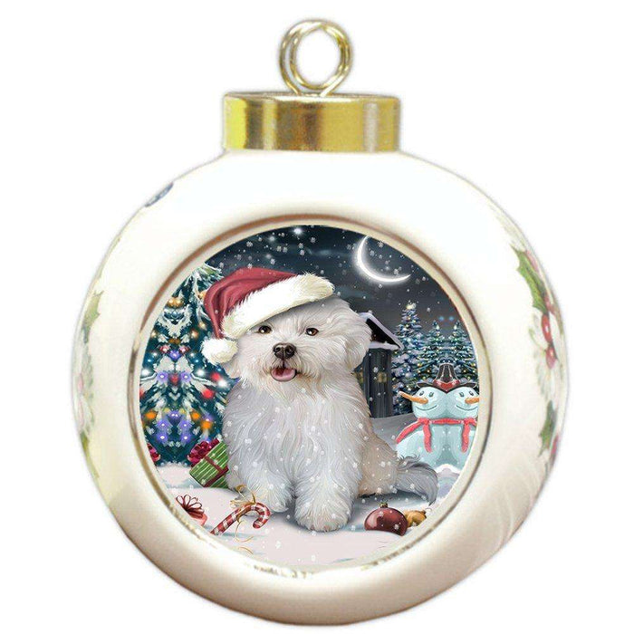 Have a Holly Jolly Bichon Frise Dog Christmas Round Ball Ornament POR701