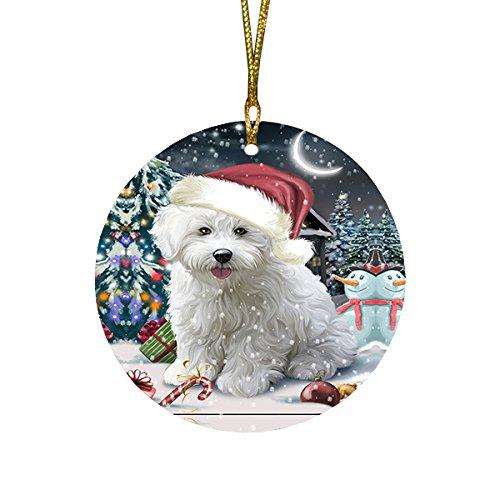Have a Holly Jolly Bichon Frise Dog Christmas Round Flat Ornament POR1262