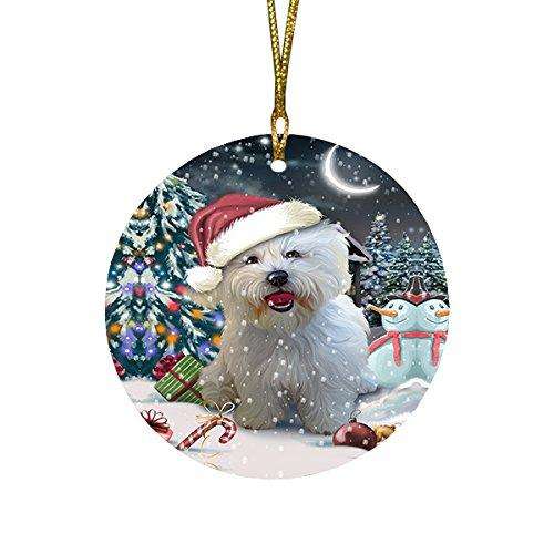 Have a Holly Jolly Bichon Frise Dog Christmas Round Flat Ornament POR1263