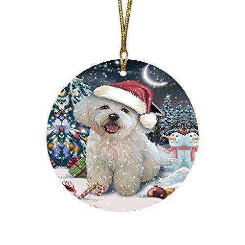 Have a Holly Jolly Bichon Frise Dog Christmas Round Flat Ornament POR1264