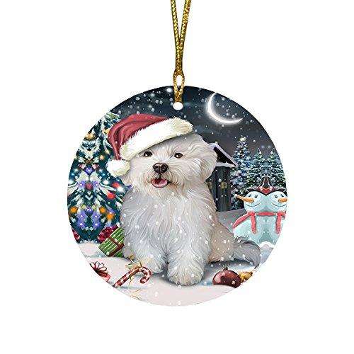Have a Holly Jolly Bichon Frise Dog Christmas Round Flat Ornament POR1265