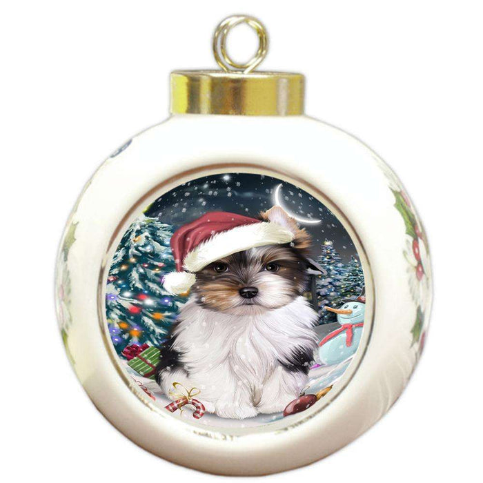 Have a Holly Jolly Biewer Terrier Dog Christmas  Round Ball Christmas Ornament RBPOR51634