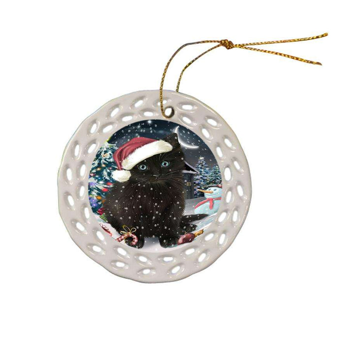 Have a Holly Jolly Black Cat Christmas  Ceramic Doily Ornament DPOR51636