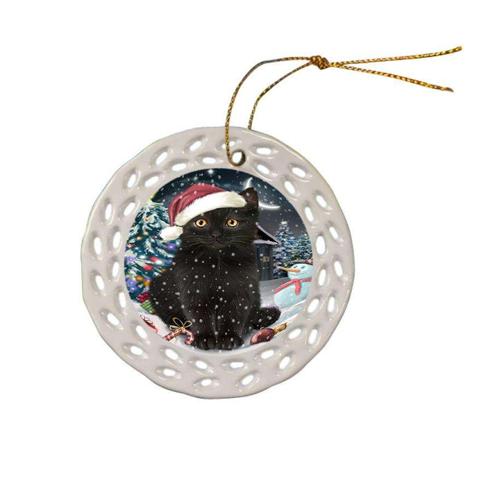 Have a Holly Jolly Black Cat Christmas  Ceramic Doily Ornament DPOR51637