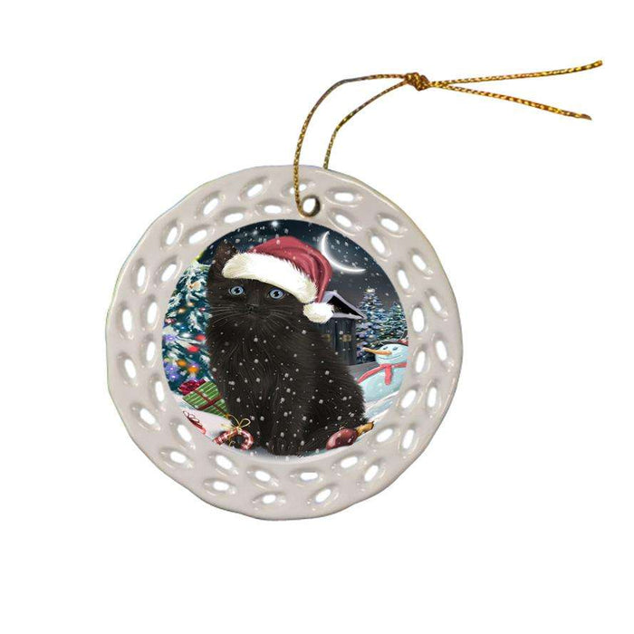 Have a Holly Jolly Black Cat Christmas  Ceramic Doily Ornament DPOR51638