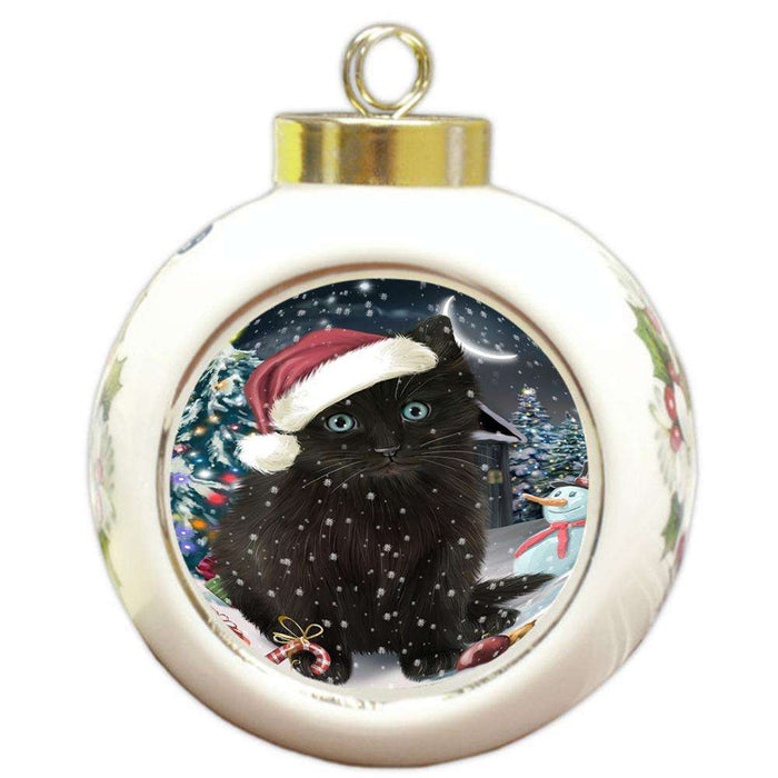 Have a Holly Jolly Black Cat Christmas  Round Ball Christmas Ornament RBPOR51636