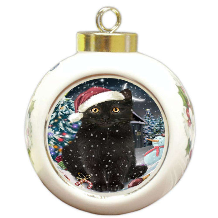 Have a Holly Jolly Black Cat Christmas  Round Ball Christmas Ornament RBPOR51637