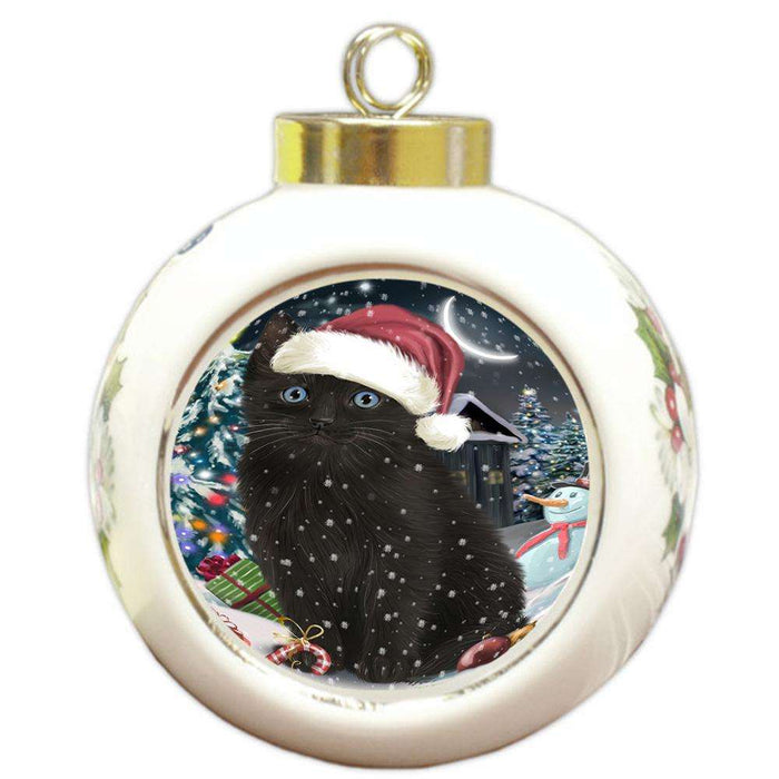 Have a Holly Jolly Black Cat Christmas  Round Ball Christmas Ornament RBPOR51638