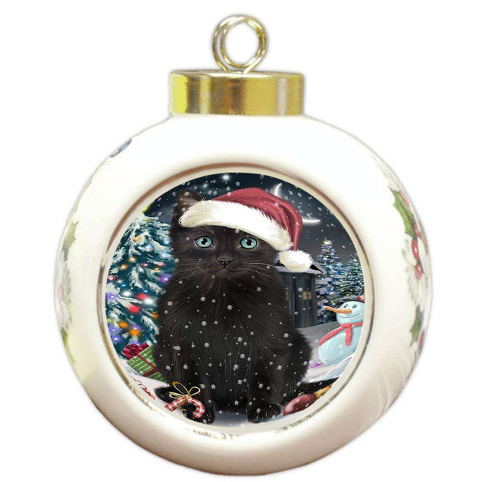 Have a Holly Jolly Black Cat Christmas  Round Ball Christmas Ornament RBPOR51639