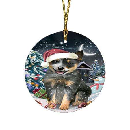 Have a Holly Jolly Blue Heeler Dog Christmas  Round Flat Christmas Ornament RFPOR51633