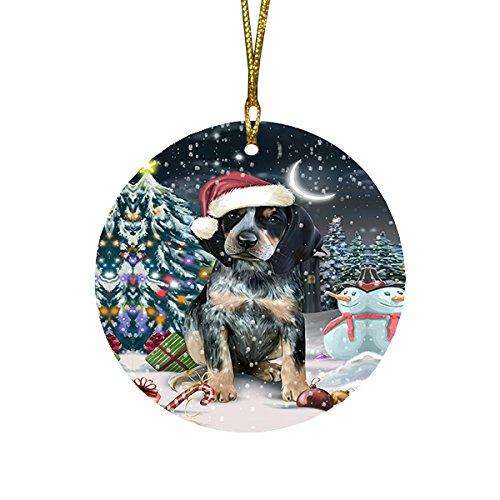 Have a Holly Jolly Bluetick Coonhound Dog Christmas Round Flat Ornament POR1339