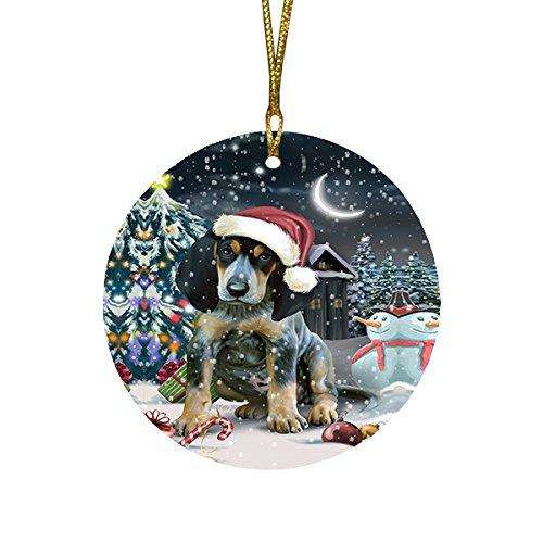 Have a Holly Jolly Bluetick Coonhound Dog Christmas Round Flat Ornament POR1341